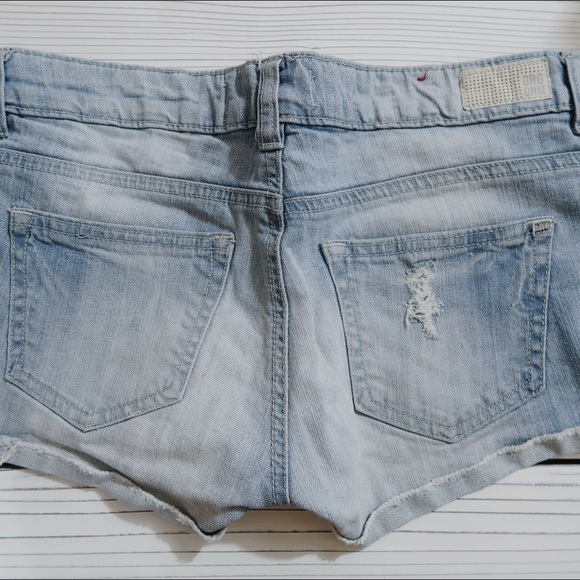 Washed Faded White Light Pastel Blue Jean Shorts - Picture 4 of 7